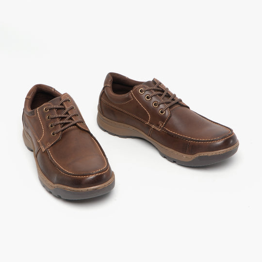 Hush Puppies TUCKER Mens Leather Casual Shoes Brown