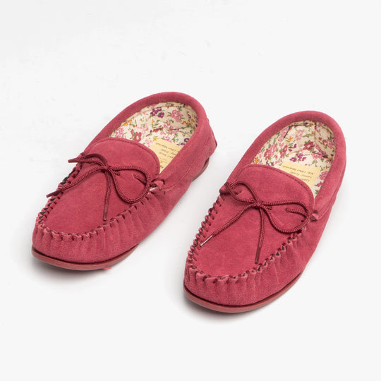 Mokkers LILY Womens Suede Moccasin Slippers Crimson