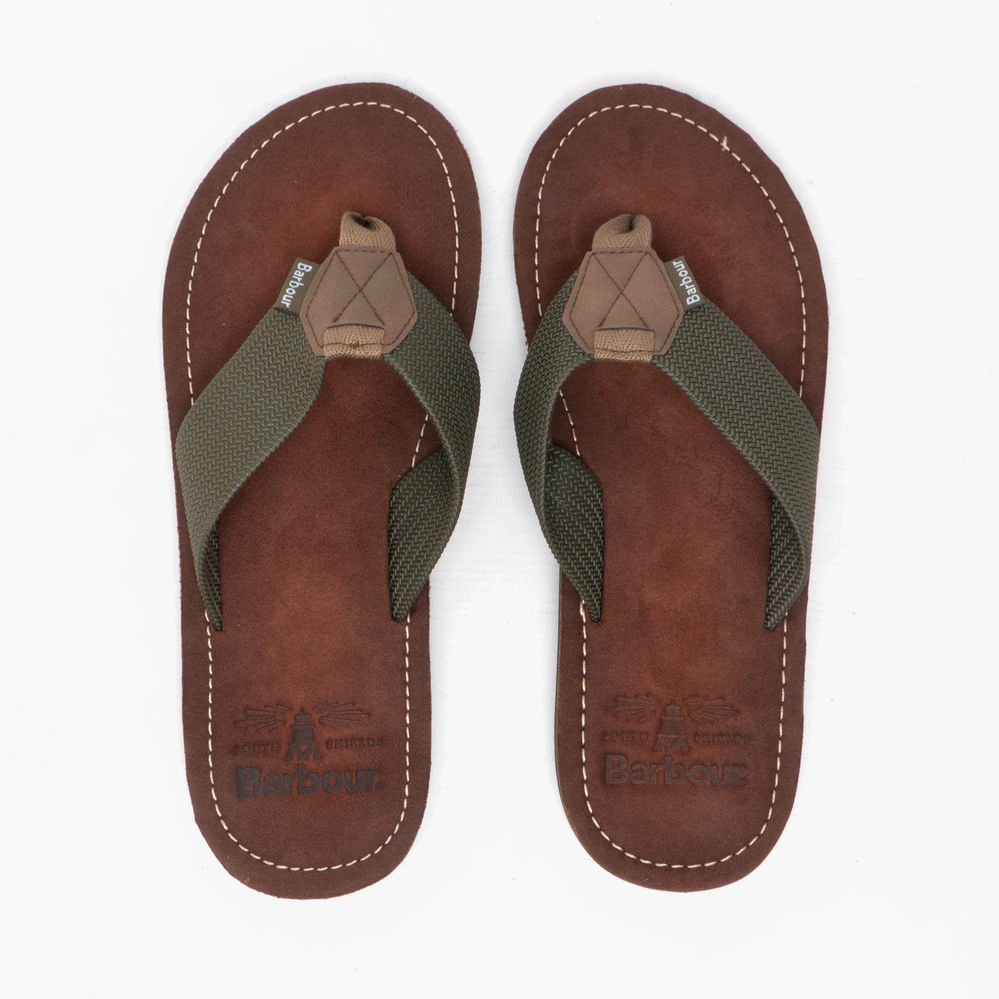 Barbour TOEMAN BEACH SANDAL Mens Flip Flops Olive top view showing slip-on design and comfortable footbed.