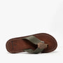 Top view of Barbour TOEMAN BEACH SANDAL Mens Flip Flops Olive showcasing the fabric upper and brown leather lining.