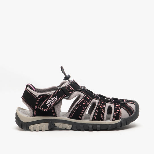 PDQ SASHA Womens Toggle & Velcro Summer Trail Sandals Black/Pink
