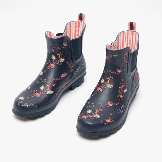 Stormwells RIVER Womens Rubber Ankle Wellington Boots Navy/Floral