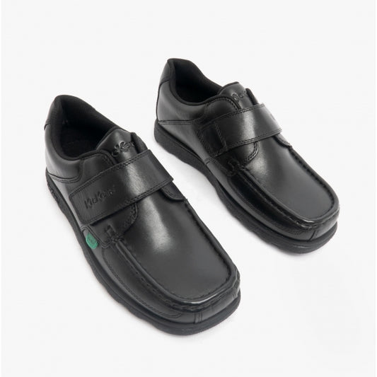 Kickers FRAGMA STRAP Boys Leather Moccasin Shoes Black