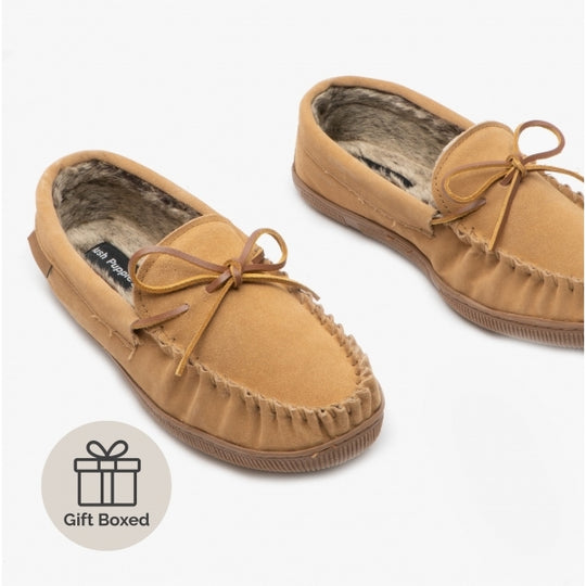 Hush Puppies ACE Mens Suede Moccasin Slippers Tan