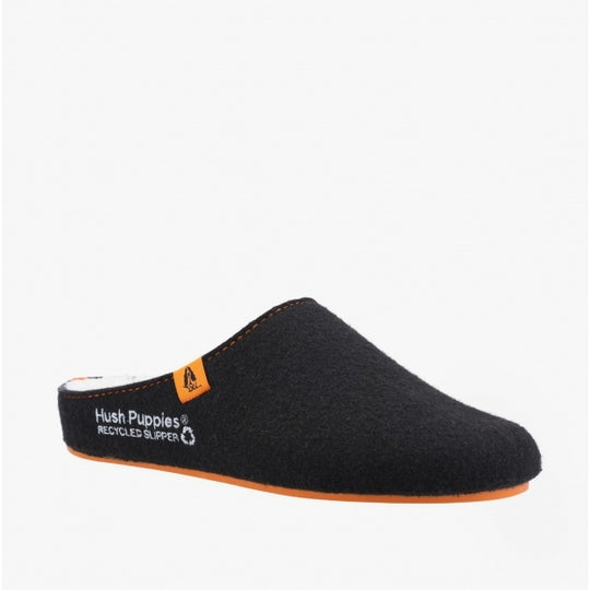 Hush Puppies GOOD Mens Fabric RPET Felt Mule Slippers Black