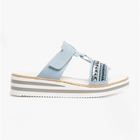 Rieker V02M6 Womens Wedge Sandals Blue