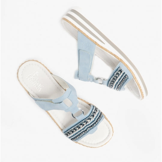 Rieker V02M6 Womens Wedge Sandals Blue