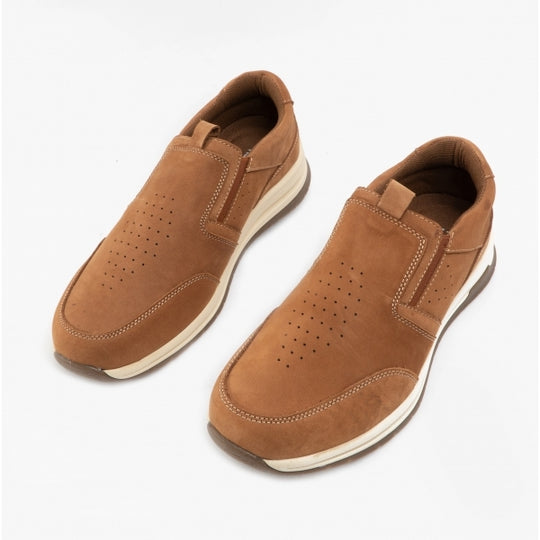 Hush Puppies COLE Mens Leather Slip-On Trainers Tan