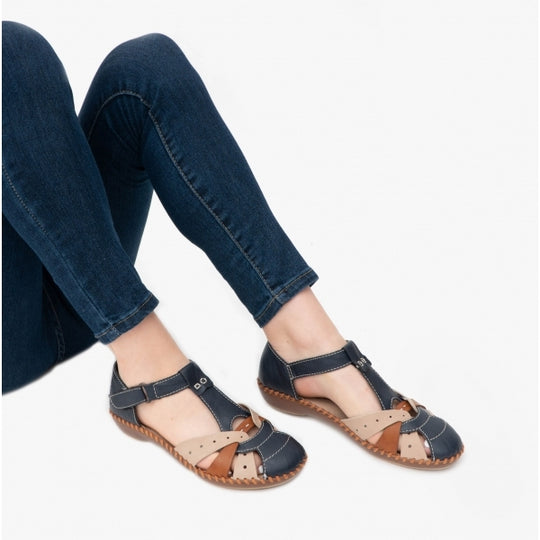 Rieker M1655 Womens Comfort Sandals Navy/Tan