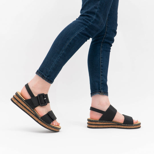 Rieker 62950 Womens Wedge Sandals Black
