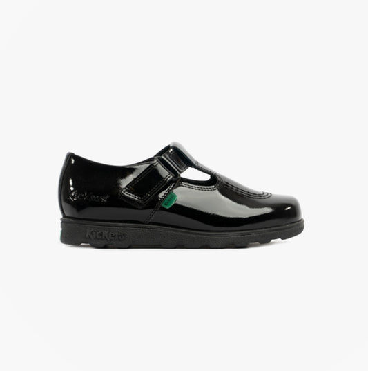 Kickers 115176 FRAGMA T-BAR Girls School Shoes Patent Black