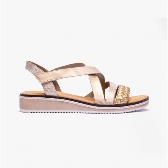 Rieker V3663 Womens Wedge Sandals Gold