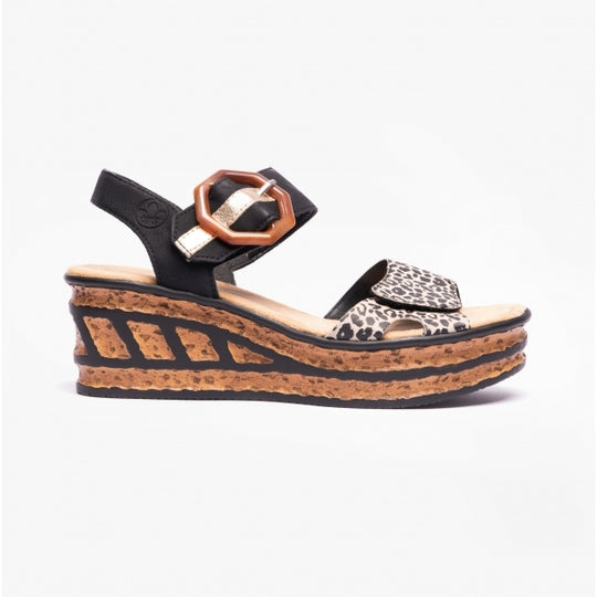 Rieker 68176 Womens Wedge Sandals Black/Multi