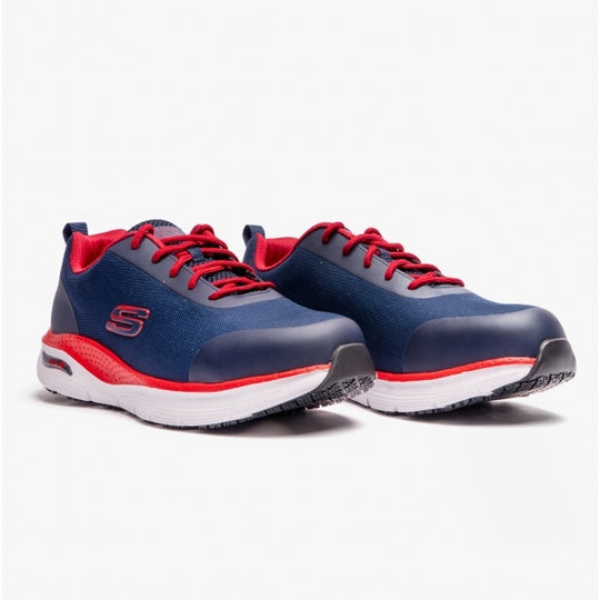 Skechers Work 200086EC Arch Fit SR - Ringstap Mens Steel Toe ESD Safety Trainers Navy/Red