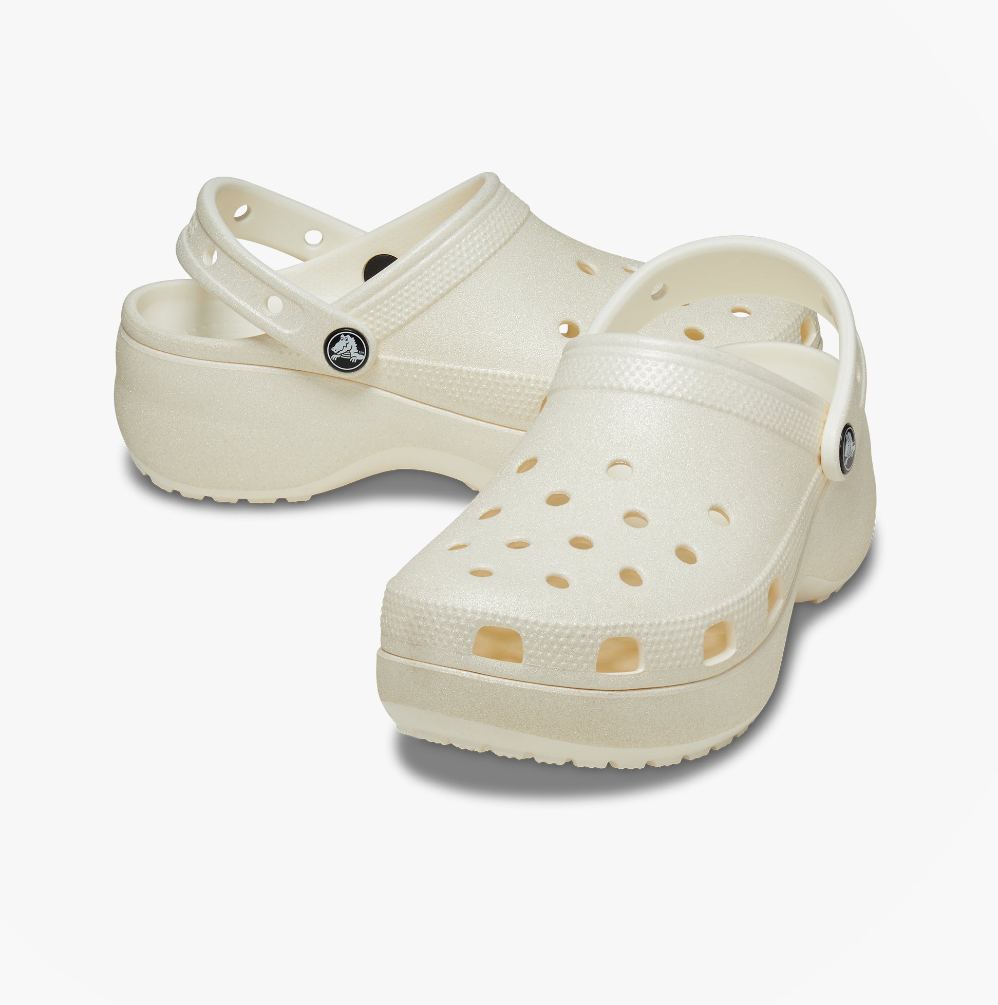Crocs CLASSIC PLATFORM GLITTER Womens Clogs Chalk