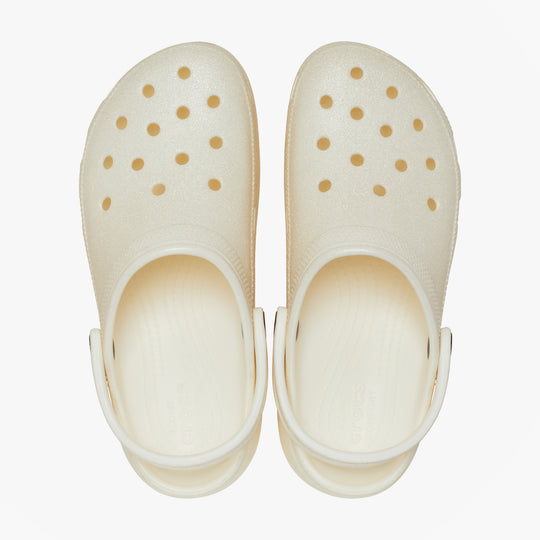Crocs CLASSIC PLATFORM GLITTER Womens Clogs Chalk