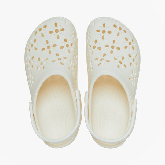 Crocs 210927 CLASSIC FLORAL CUT OUT Womens Clogs Chalk