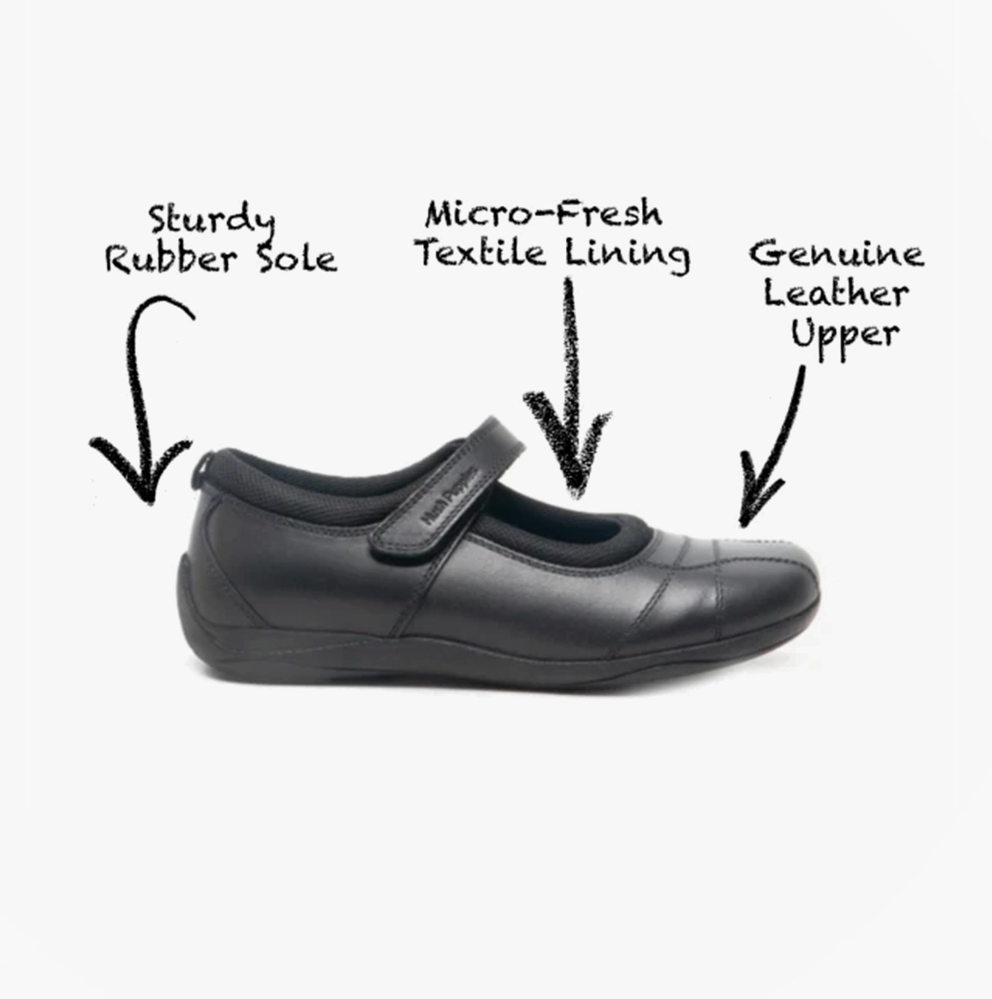 CLARA SNR Girls Leather School Shoes Black