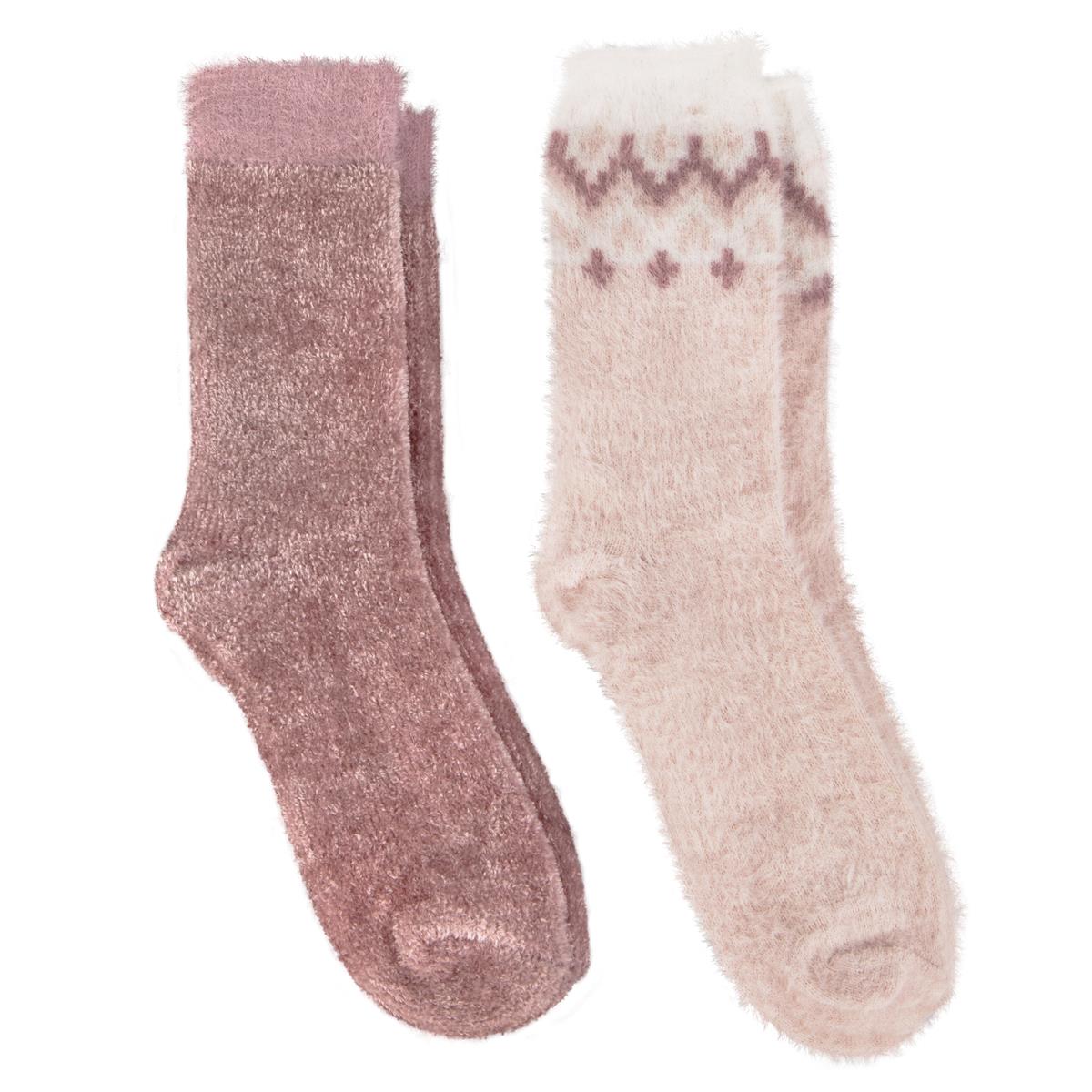 Totes Toasties 3223 FAIR ISLE & CHENILLE SUPERSOFT BED SOCKS Womens Slipper Fairisle / Dusky Pink