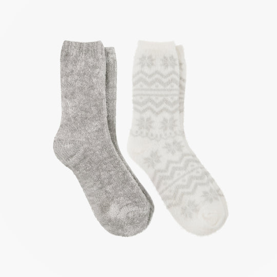 Totes Toasties 3223 FAIR ISLE & CHENILLE SUPERSOFT BED SOCKS Womens Bed Socks Grey / Fair Isle