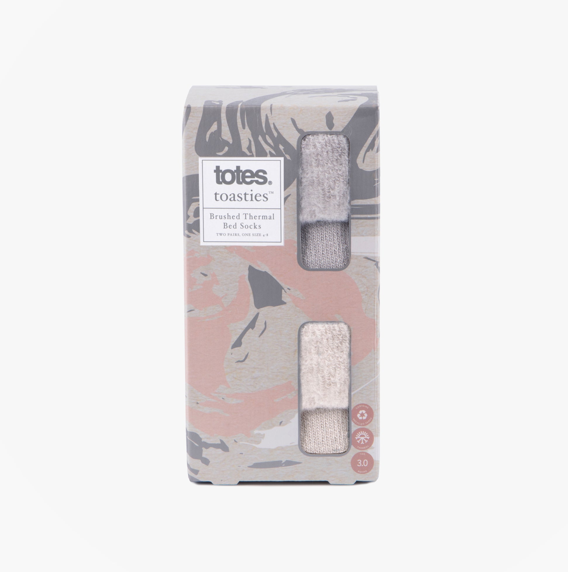 Totes Toasties PREMIUM TWIN PACK BRUSHED THERMAL BED SOCK Womens Bed Socks Grey / Oat