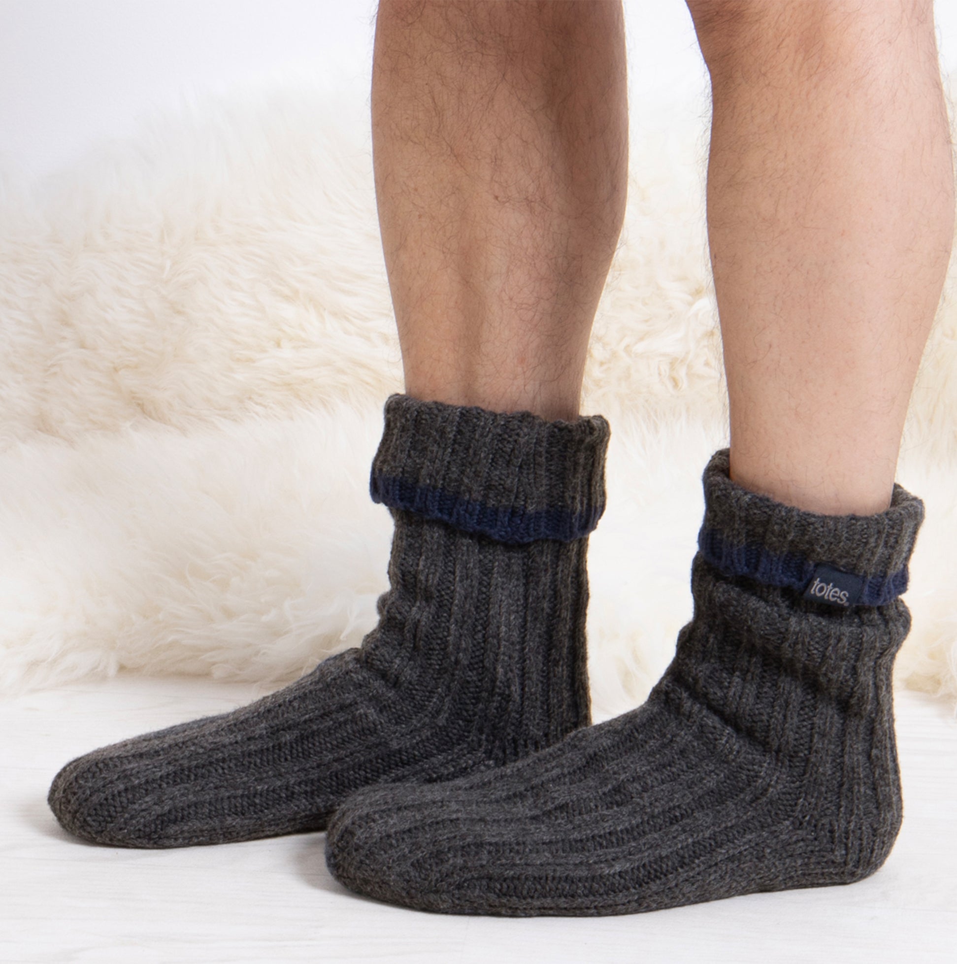 Totes Toasties 3252J RECYCLED CHUNKY SLIPPER SOCK Mens Thermal Socks Grey