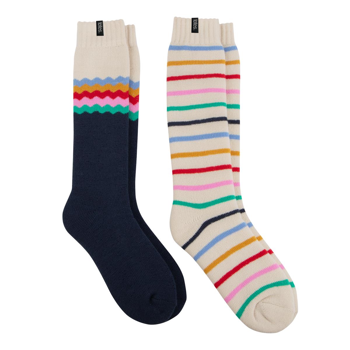 Totes Toasties 3277 WELLY BOOT SOCKS (TWIN PACK) Womens Crew Multi