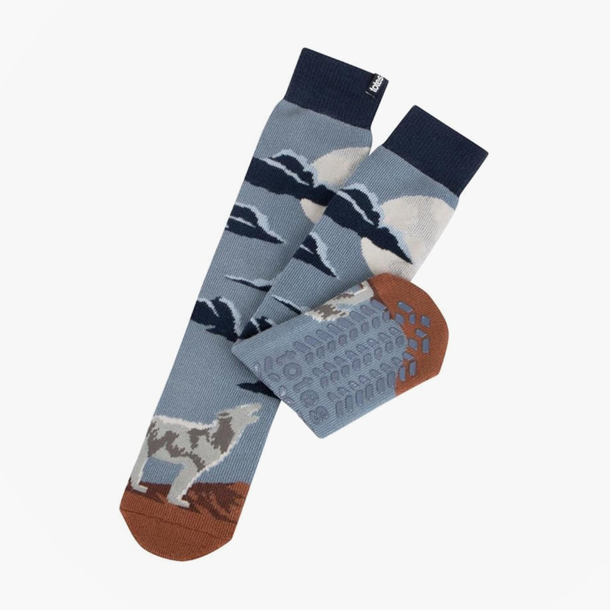 Totes Toasties 3319J ORIGINAL NOVELTY SLIPPER SOCKS Mens Crew Socks Wolf