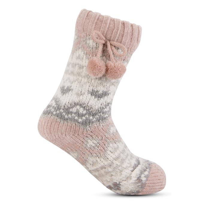 Totes Toasties 3373 FAIR ISLE CHENILLE SLIPPER SOCKS Womens Crew Pink Fairisle