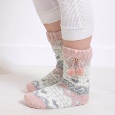 Totes Toasties 3373 FAIR ISLE CHENILLE SLIPPER SOCKS Womens Crew Pink Fairisle