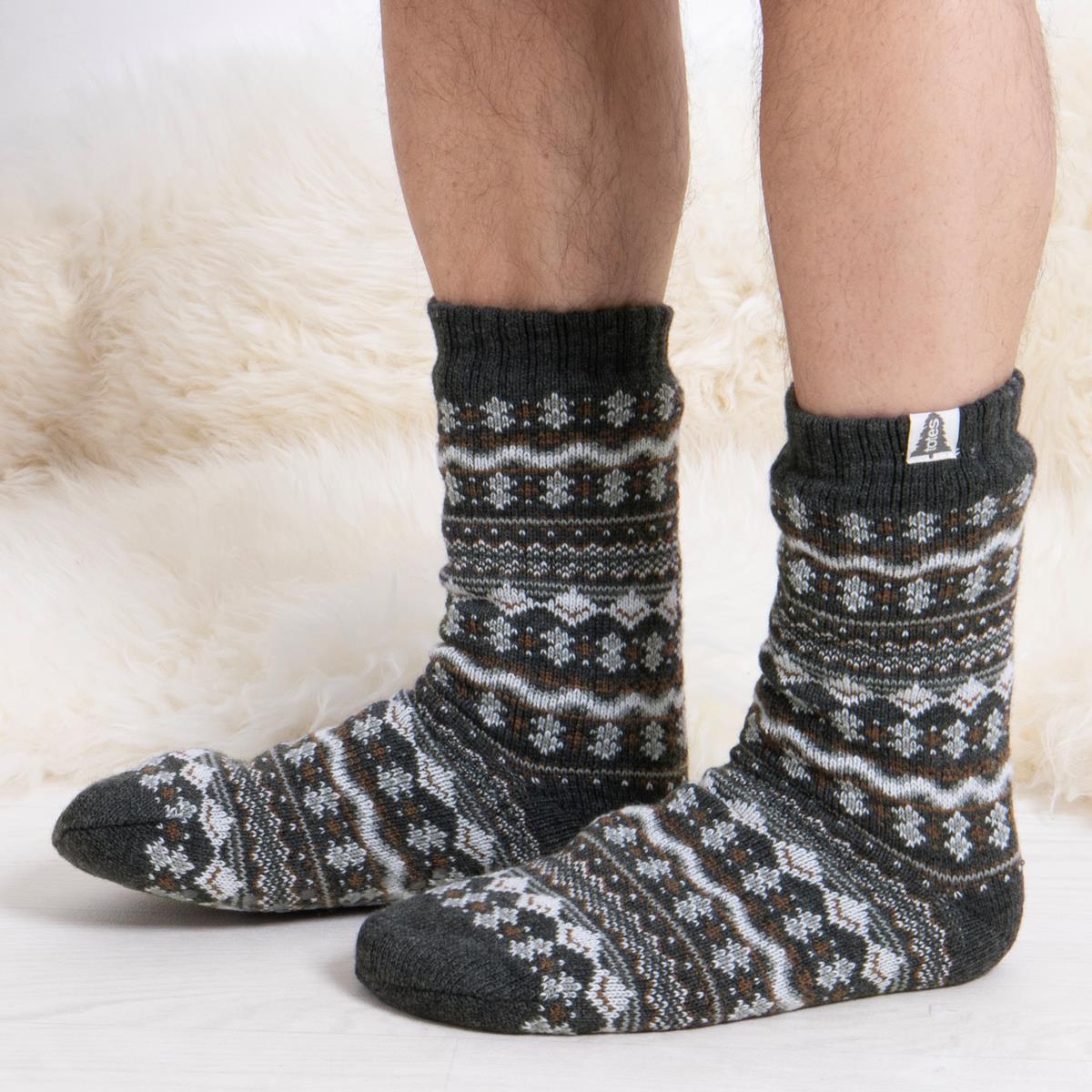 Totes Toasties 3377 SHERPA LINE FAIR ISLE SLIPPER SOCKS Mens Crew Fairisle
