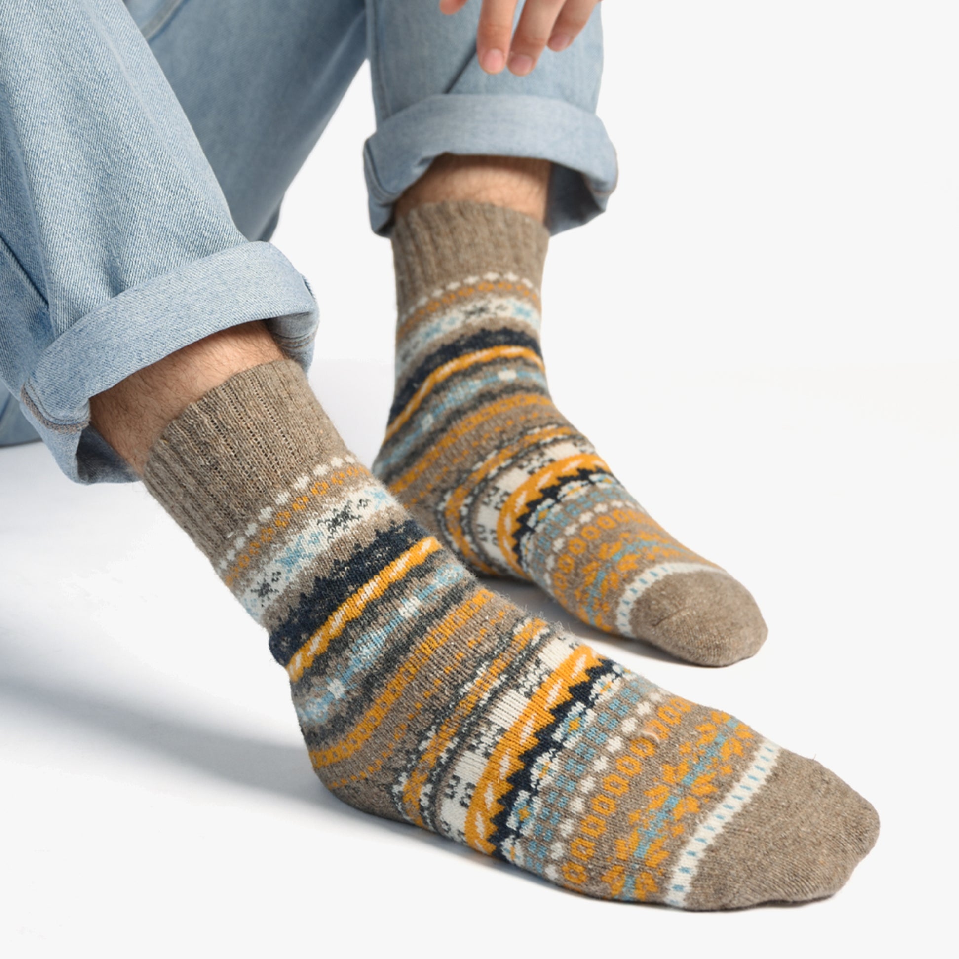 Totes Toasties 3417 WOOL BLEND FAIR ISLE SLIPPERS SOCKS (TWIN PACK) Mens Thermal Socks Multi