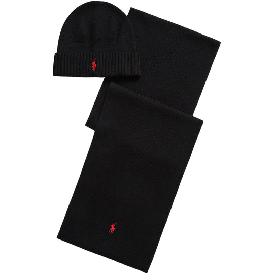 Polo Ralph Lauren Hat and Scarf Set Mens Beanie Polo Black