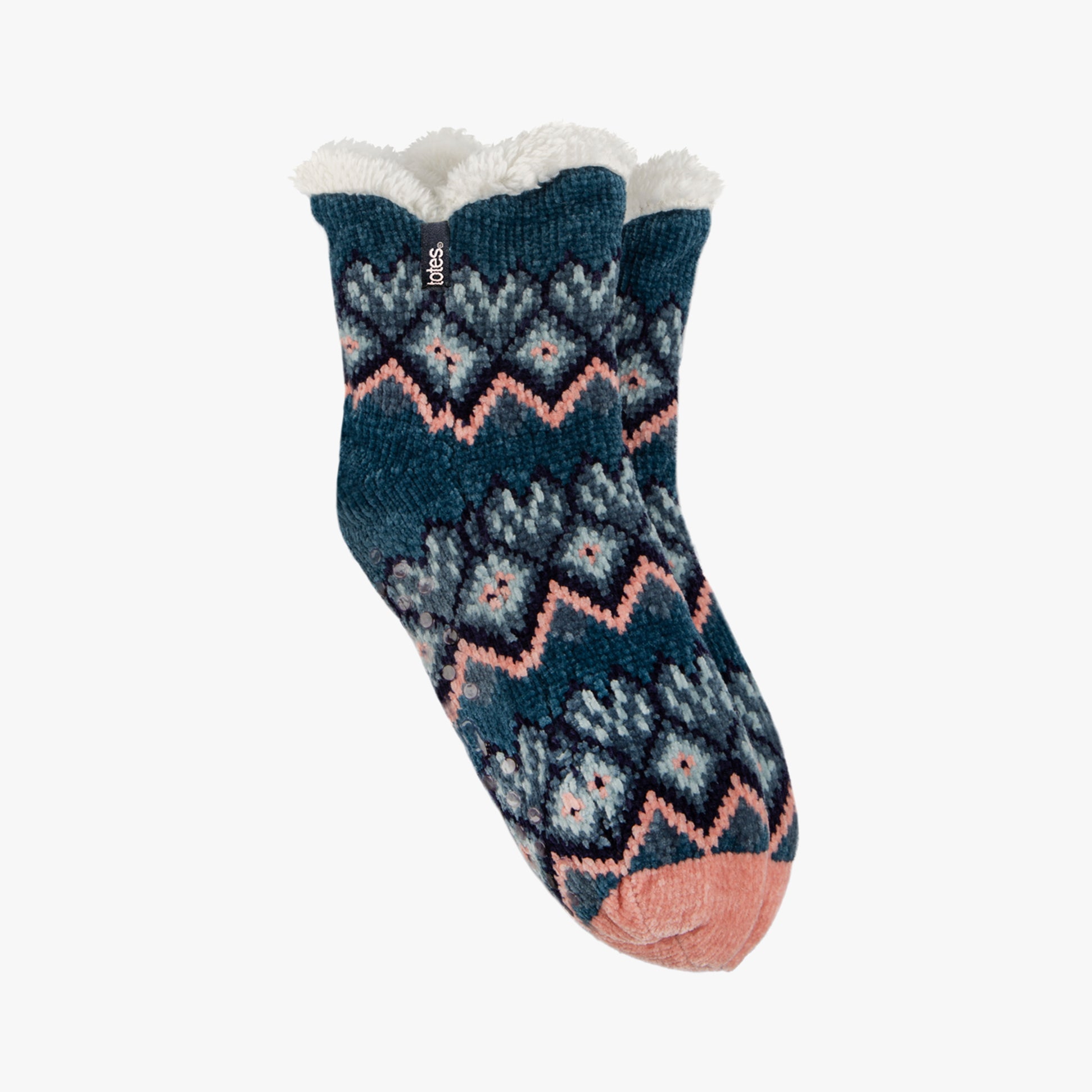 Totes Toasties 3568 CHENILLE CROP KNITTED SLIPPER SOCKS Womens Crew Multi