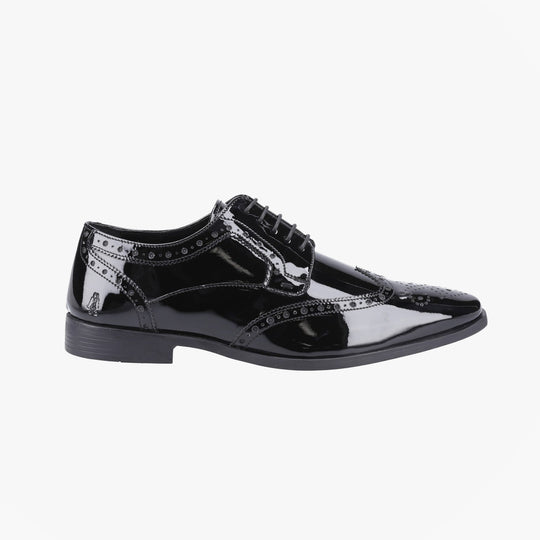 Hush Puppies ELLIOT Mens Patent Brogue Derby Shoes Black