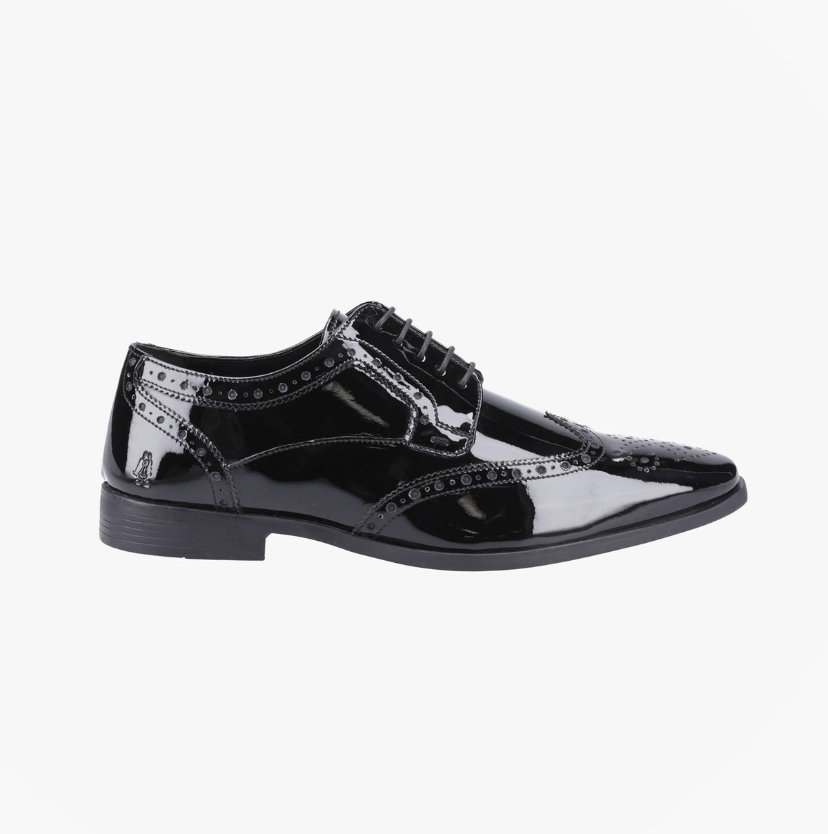 Hush Puppies ELLIOT Mens Patent Brogue Derby Shoes Black