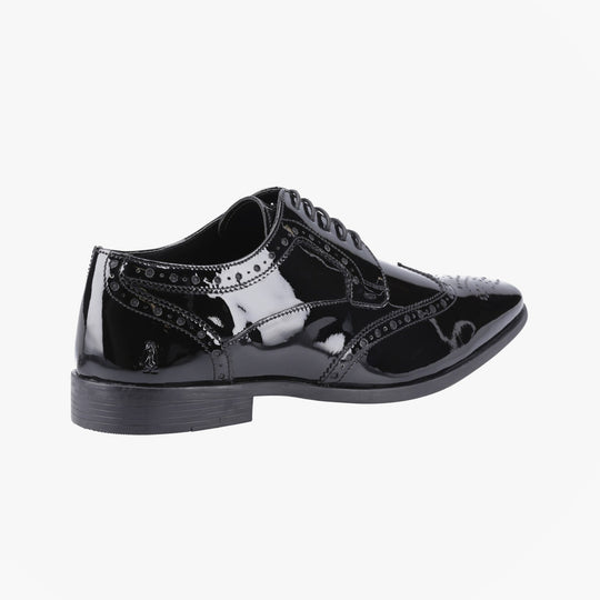 Hush Puppies ELLIOT Mens Patent Brogue Derby Shoes Black