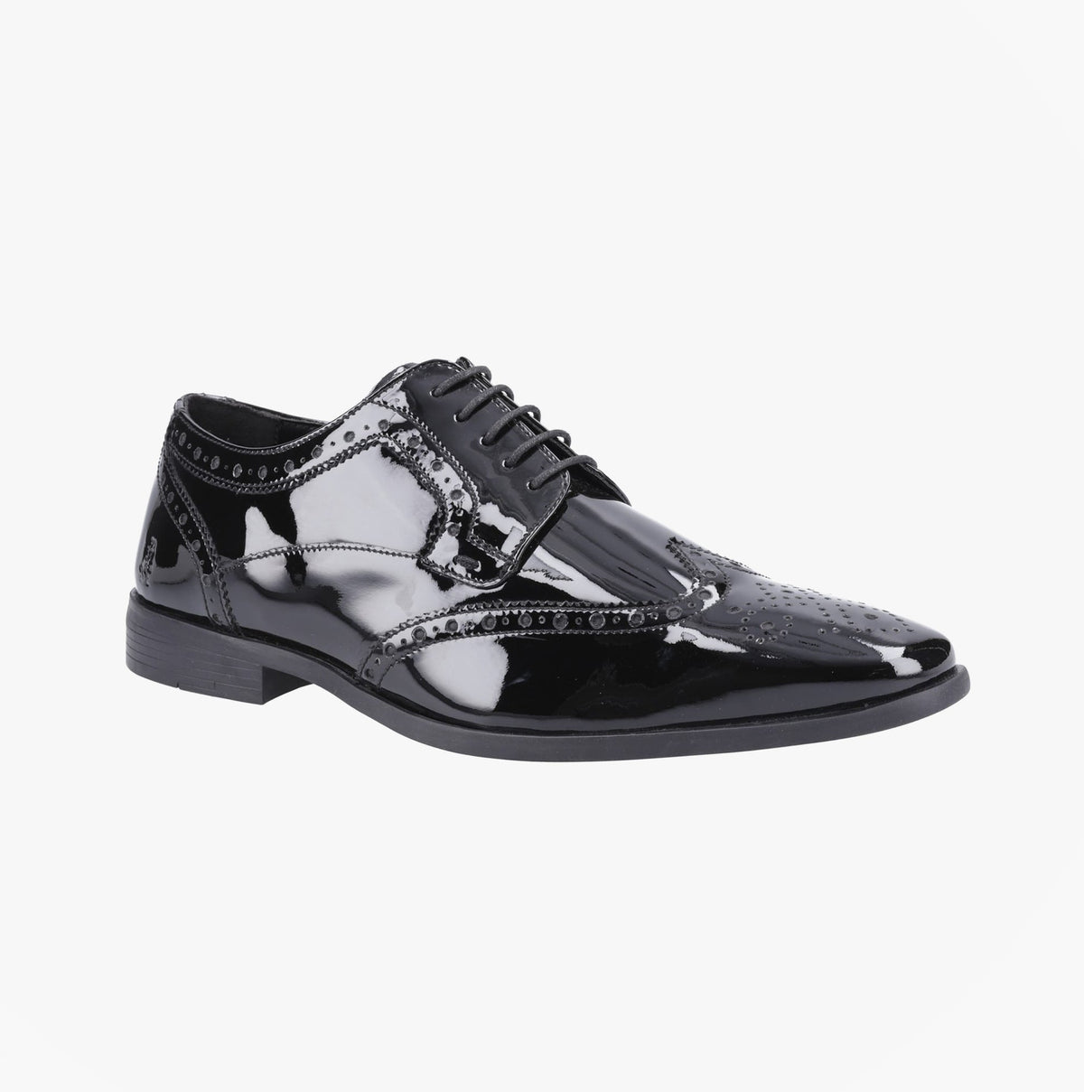 Hush Puppies ELLIOT Mens Patent Brogue Derby Shoes Black