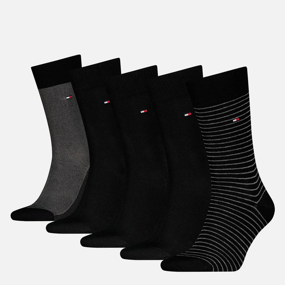 Tommy Hilfiger 5 Pack Giftbox Stripe Mens Crew Socks Black