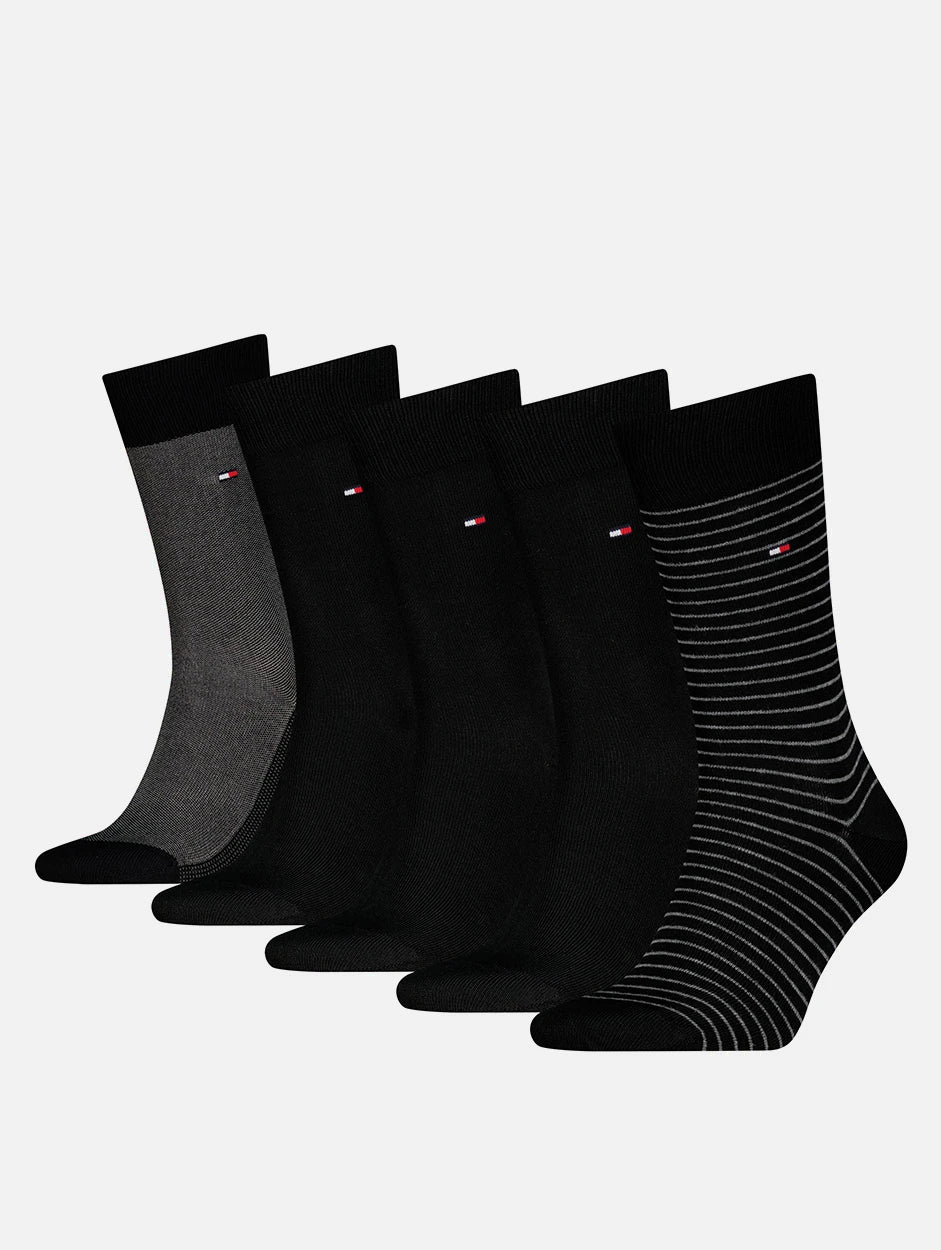 Tommy Hilfiger 5 Pack Giftbox Stripe Mens Crew Socks Black
