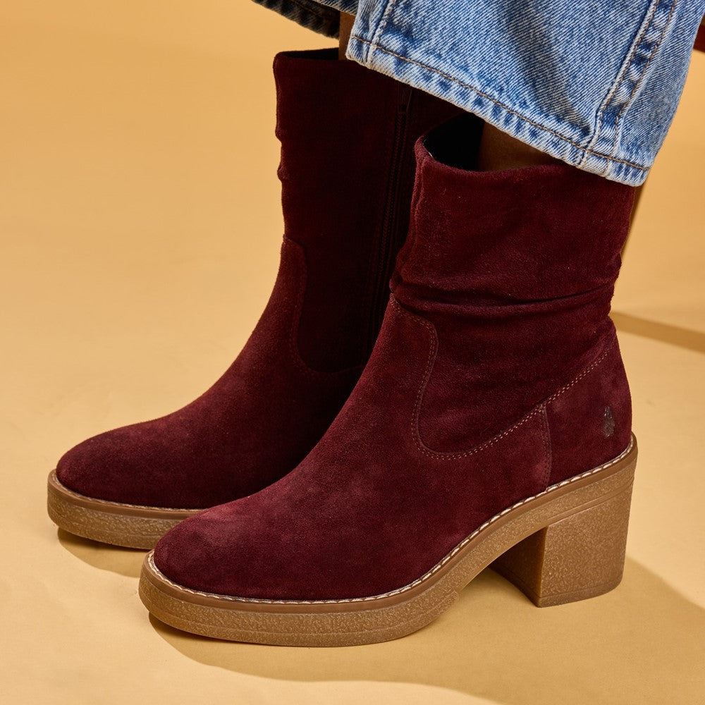Hush Puppies Flora Ruched Boot Womens Mid Calf Boots Plum