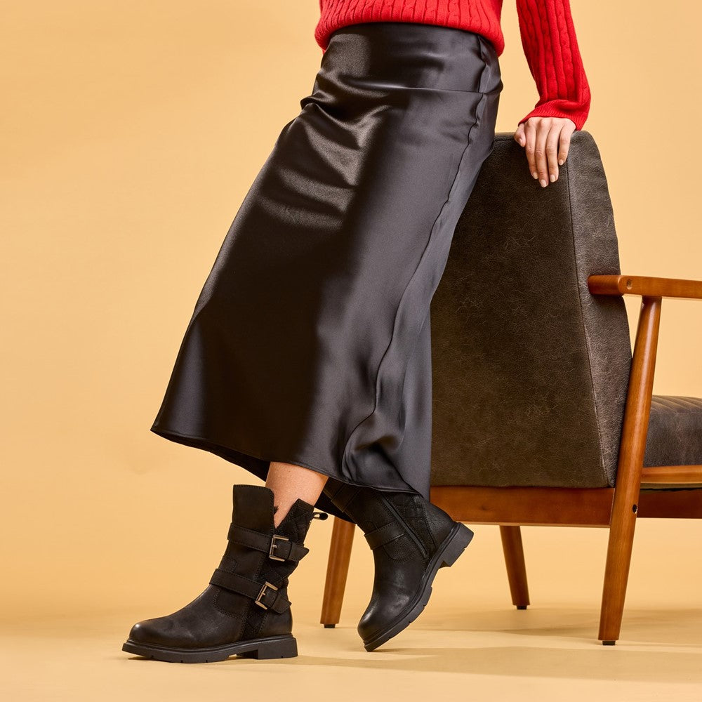 Hush Puppies Celine Buckle Boot Womens Mid Calf Boots Black