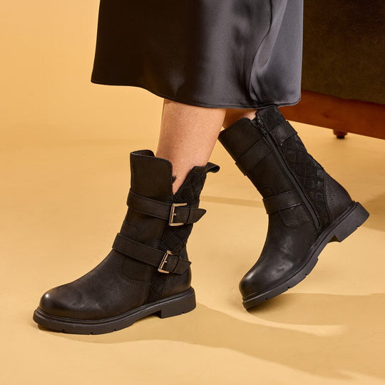 Hush Puppies Celine Buckle Boot Womens Mid Calf Boots Black