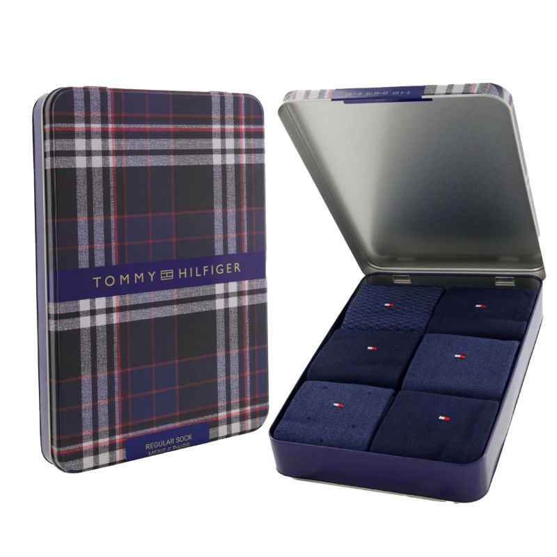 Tommy Hilfiger 6 Pack Giftbox Birdeye Mens Crew Socks Navy