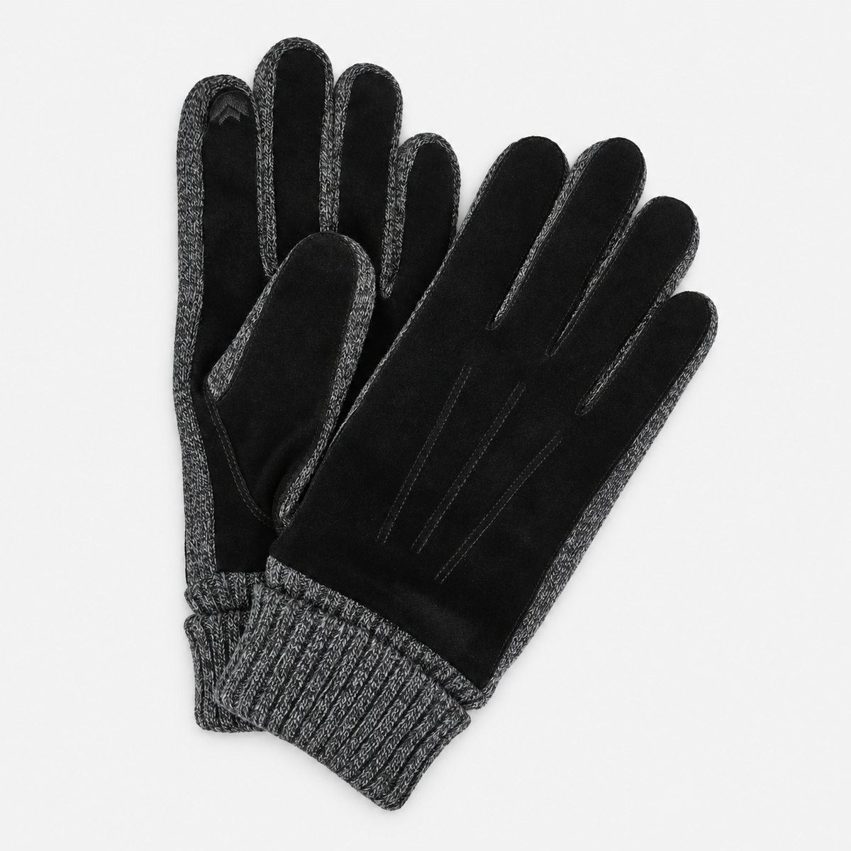 Totes Isotoner SUEDE GLOVE WITH KNIT CUFF Mens Touchscreen Gloves Black