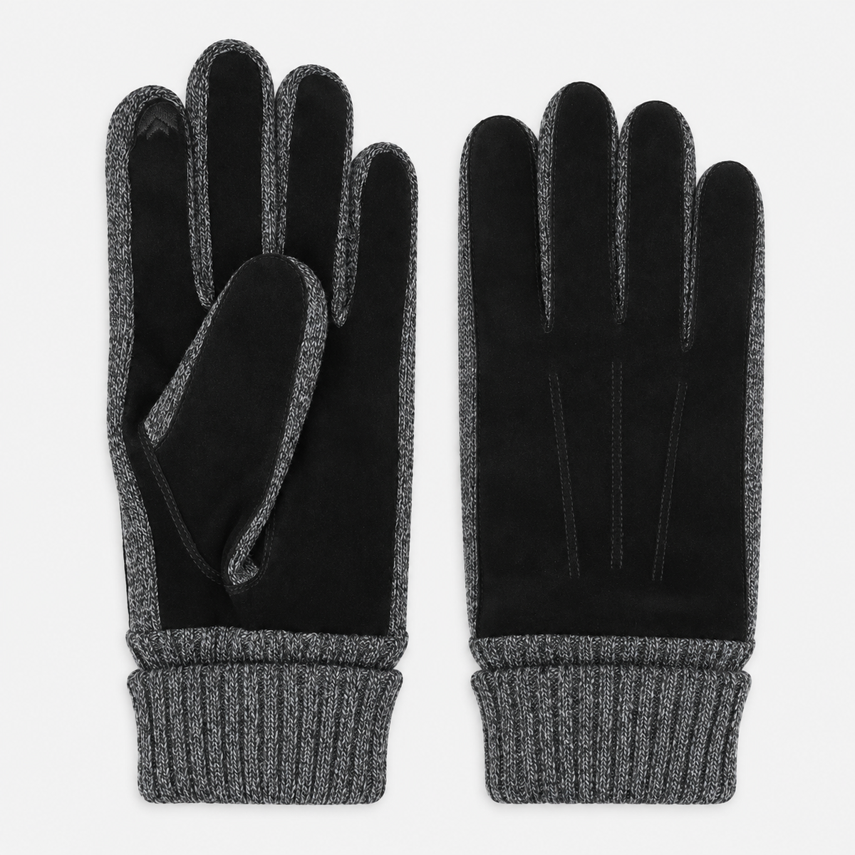 Totes Isotoner SUEDE GLOVE WITH KNIT CUFF Mens Touchscreen Gloves Black