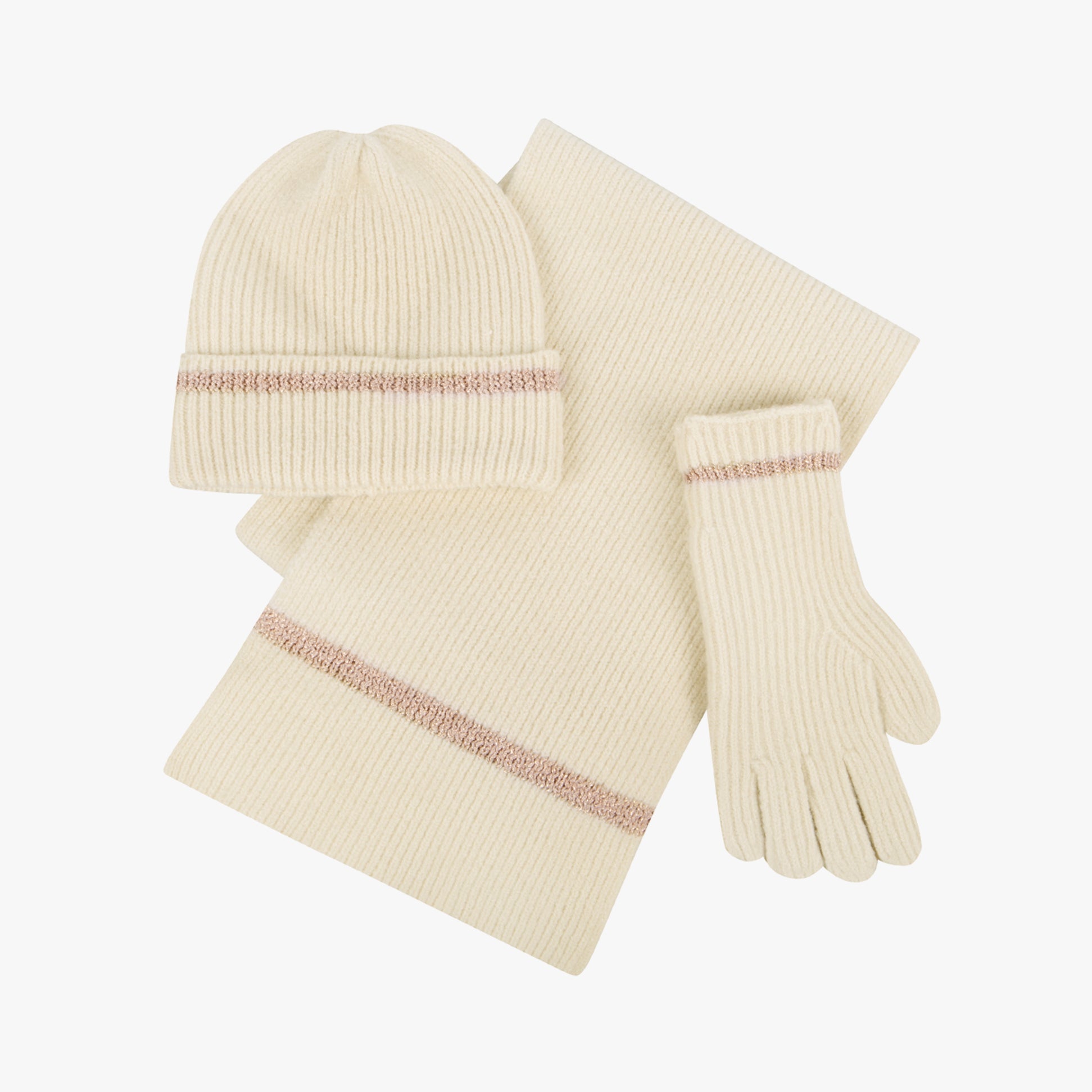 Totes Toasties KNITTED HAT SCARF & GLOVE GIFT SET Womens Oat