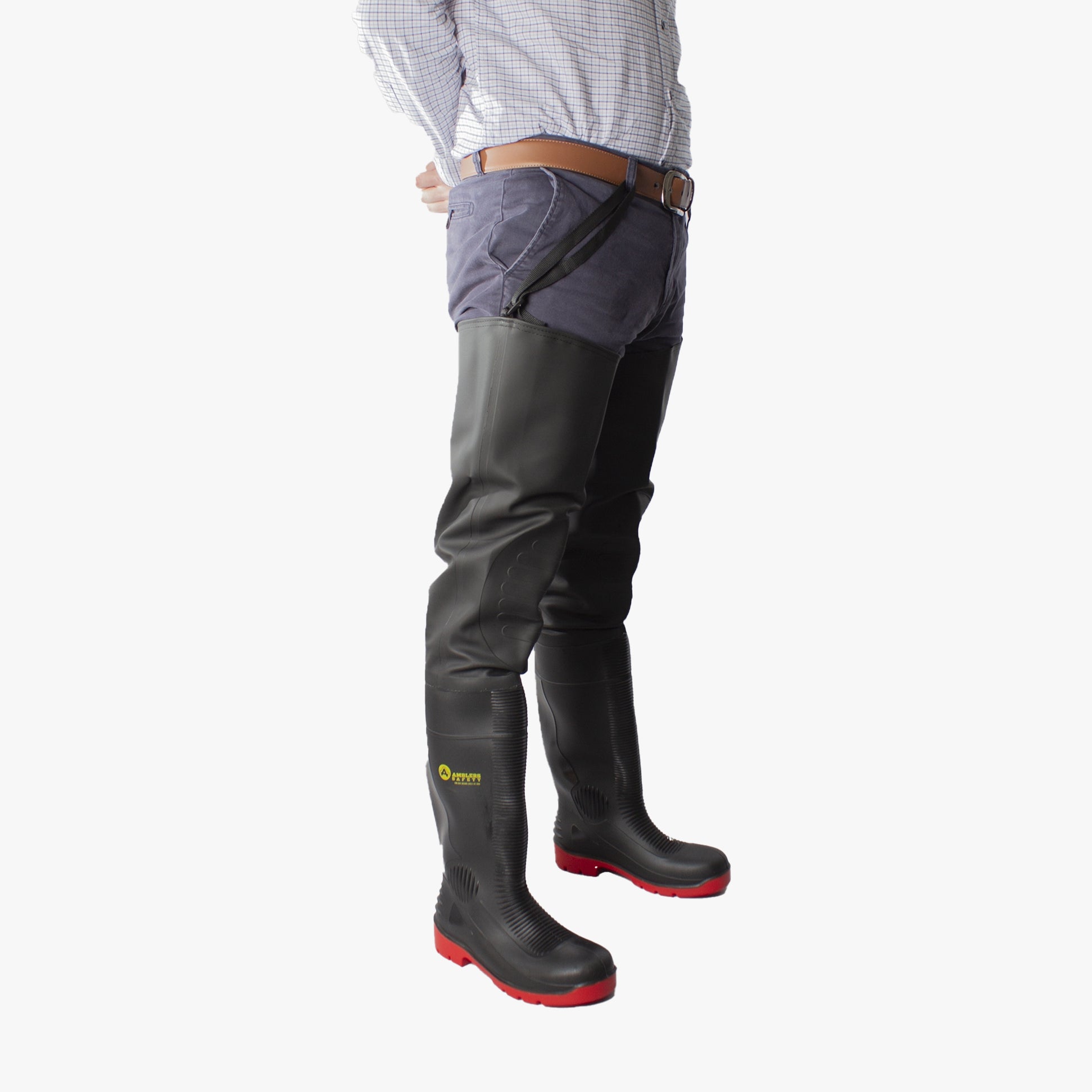 Amblers Safety RHONE Unisex Safety Thigh Waders Black/Red