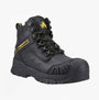 Amblers Safety MARY Womens Safety Boots Black side view showing lace-up design and rubber sole with comfort features.