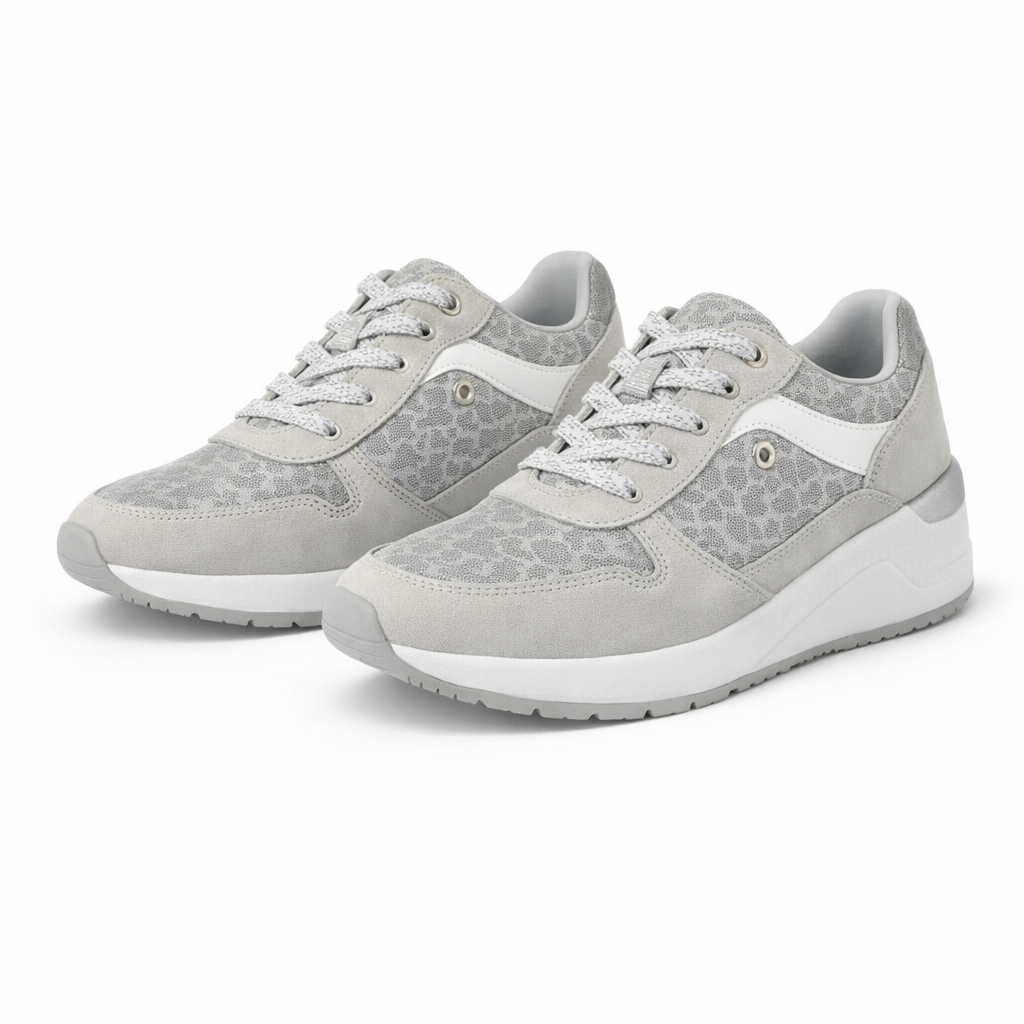 L529FS NOVELIA Ladies Trainers Silver/White/Animal Print
